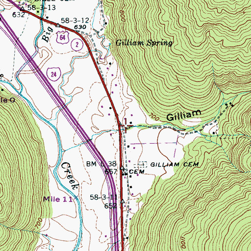 Topographic Map of Gilliam Cove, TN