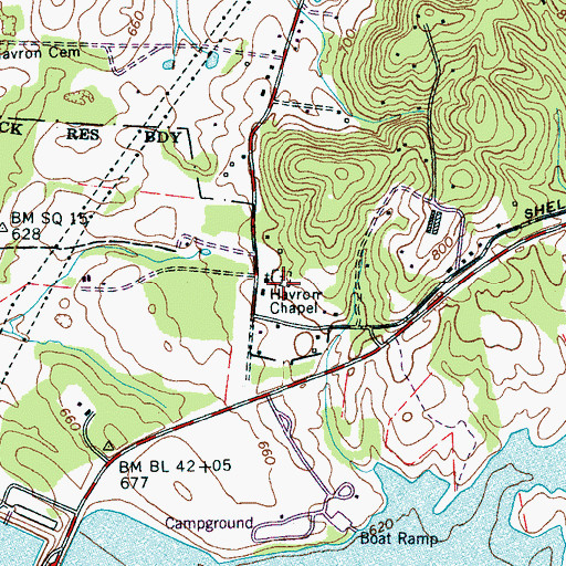 Topographic Map of Havron Chapel, TN