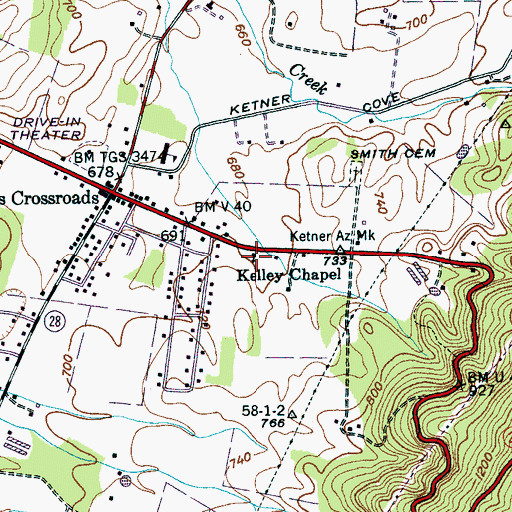 Topographic Map of Kelley Chapel, TN
