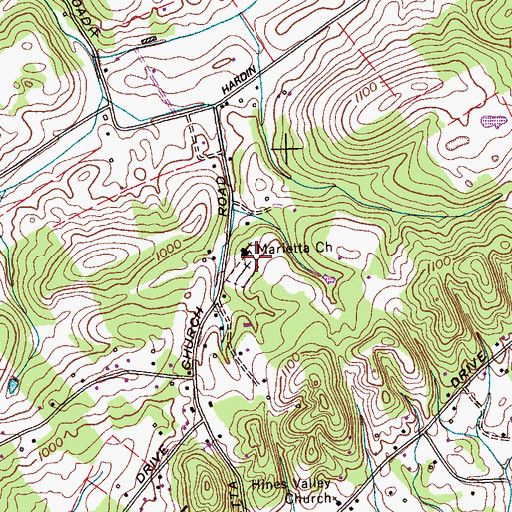 Topographic Map of Marietta Church, TN