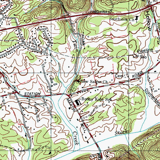 Topographic Map of New Salem Methodist Church, TN
