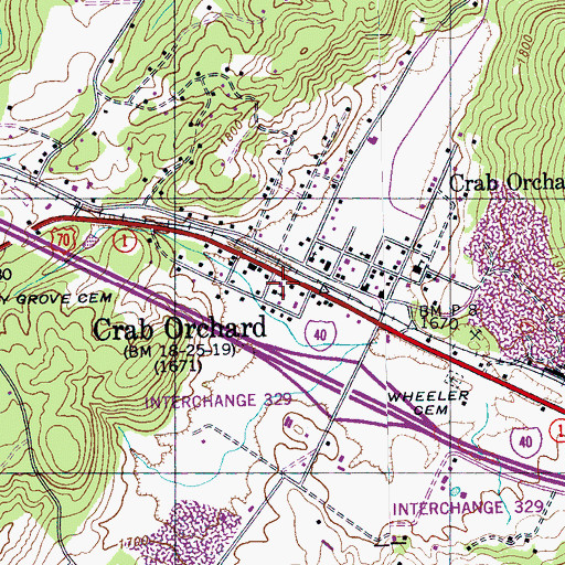 Topographic Map of Crab Orchard Church of Christ, TN