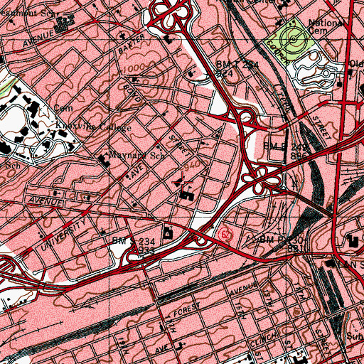Topographic Map of Deaderick Avenue Baptist Church, TN
