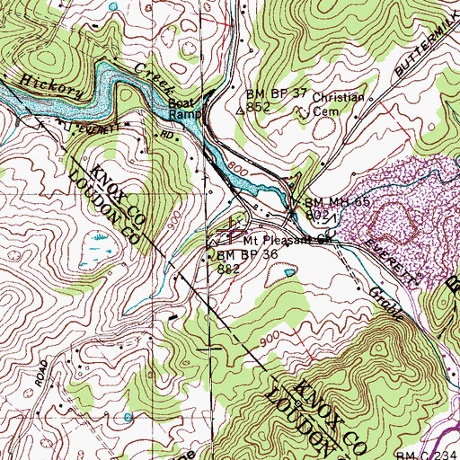 Topographic Map of Hickory Creek Cemetery, TN