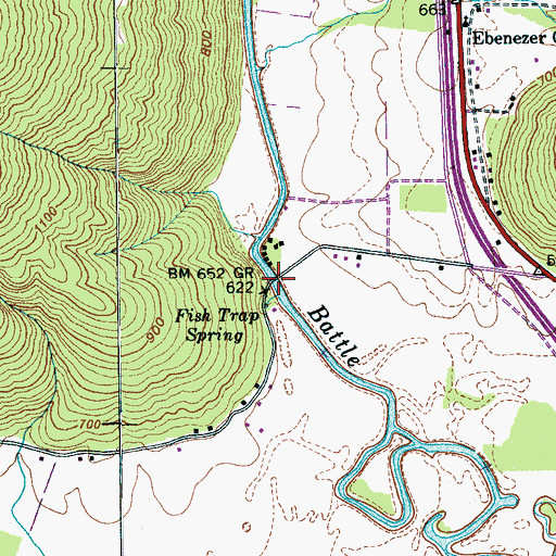 Topographic Map of Fish Trap Ford, TN