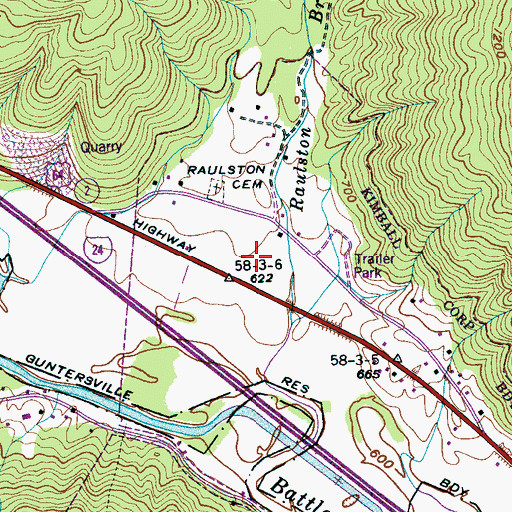 Topographic Map of Raulstons Cove, TN