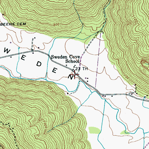 Topographic Map of Sweetens Cove Primitive Baptist Church, TN