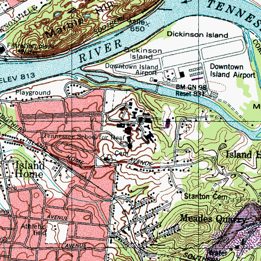 Topographic Map of Tennessee School for the Deaf, TN