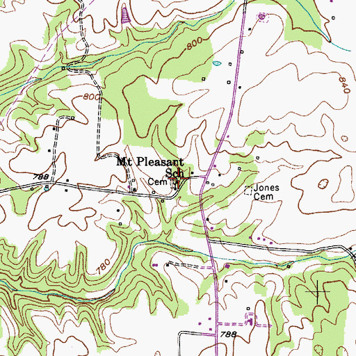 Topographic Map of Mount Pleasant United Methodist Church, TN