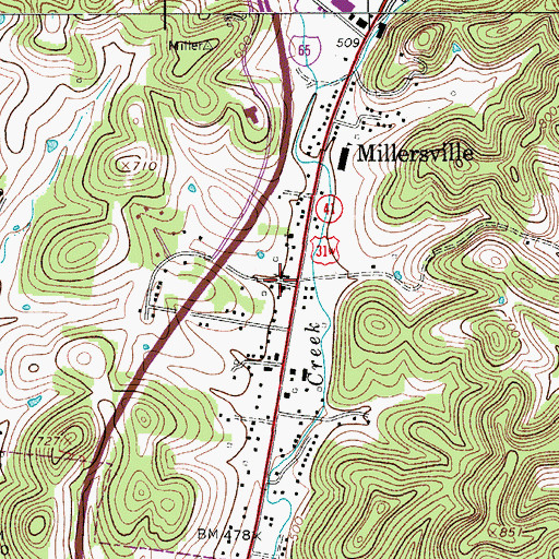 Topographic Map of Millersville First Baptist Church, TN