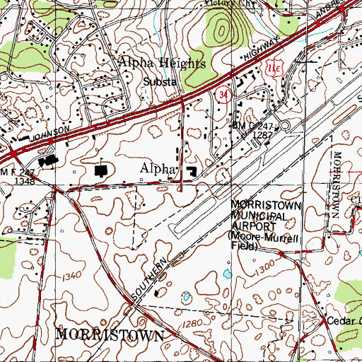 Topographic Map of Alpha, TN
