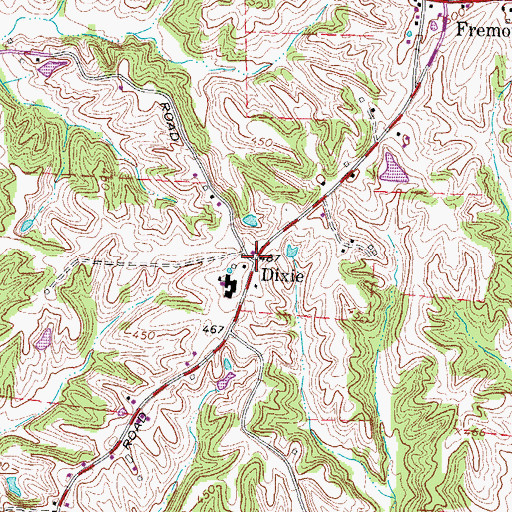 Topographic Map of Dixie, TN