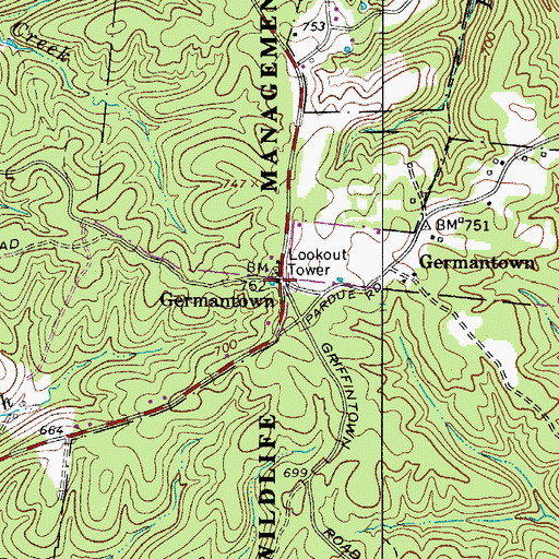 Topographic Map of Germantown, TN
