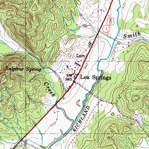 Topographic Map of Lea Springs, TN