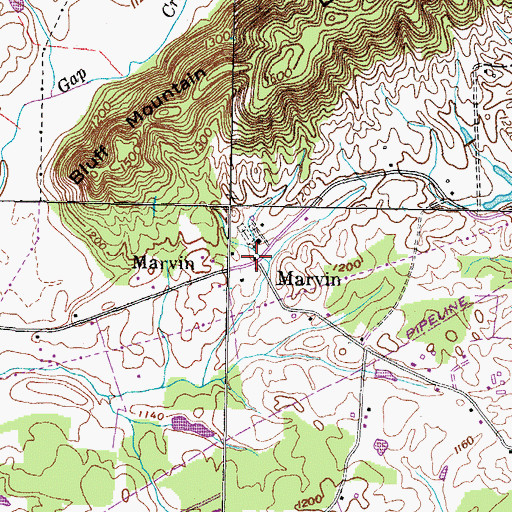 Topographic Map of Marvin, TN