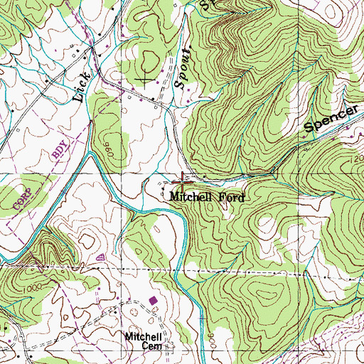 Topographic Map of Mitchell Ford, TN