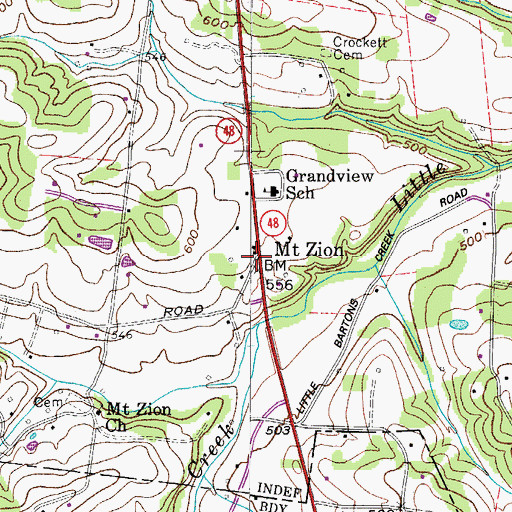 Topographic Map of Mount Zion, TN
