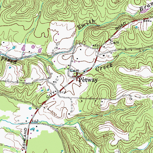 Topographic Map of Petway, TN