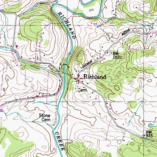 Topographic Map of Richland, TN