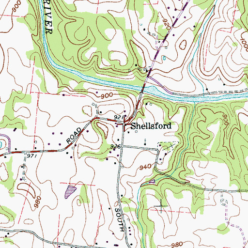 Topographic Map of Shellsford, TN