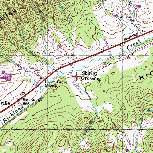 Topographic Map of Shirley Crossing, TN