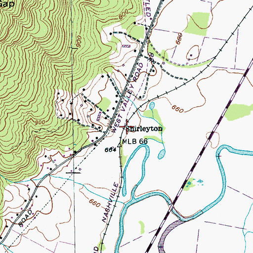 Topographic Map of Shirleyton, TN