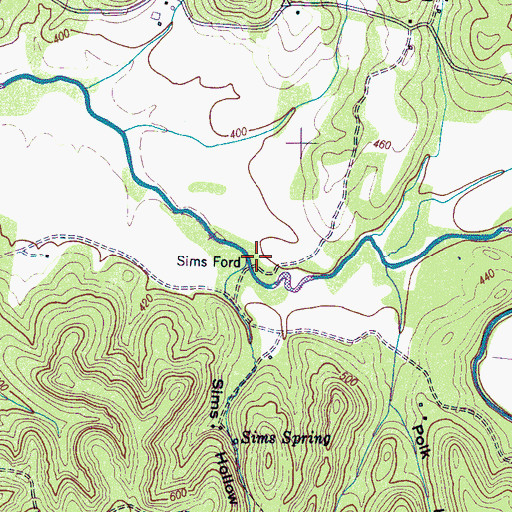 Topographic Map of Sims Ford, TN
