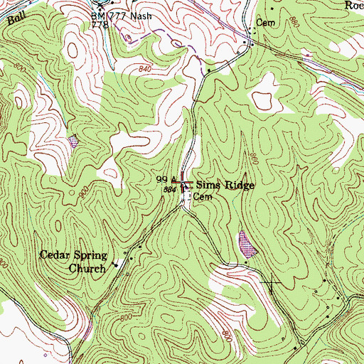 Topographic Map of Sims Ridge, TN