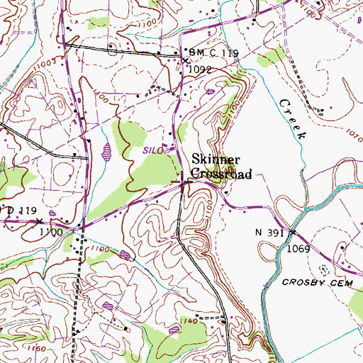 Topographic Map of Skinner Crossroad, TN