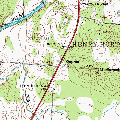 Topographic Map of Smyrna, TN