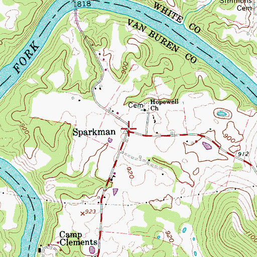 Topographic Map of Sparkman, TN