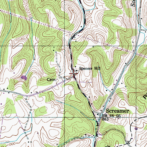 Topographic Map of Spencer Hill, TN