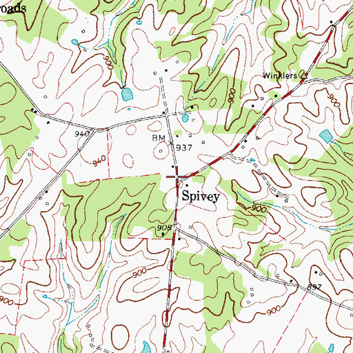 Topographic Map of Spivey, TN