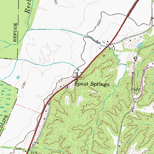 Topographic Map of Spout Springs, TN