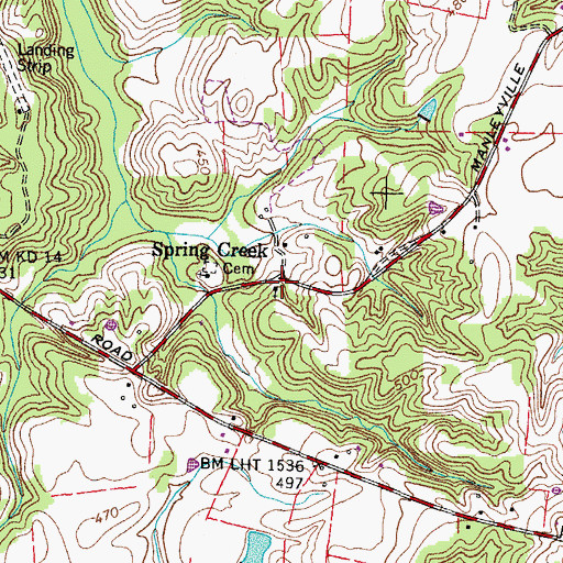 Topographic Map of Spring Creek, TN