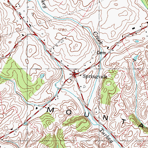 Topographic Map of Springvale, TN