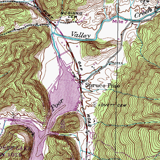 Topographic Map of Spruce Pine, TN