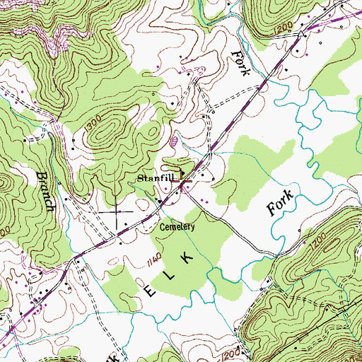 Topographic Map of Stanfill, TN