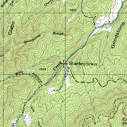Topographic Map of Starkeytown, TN