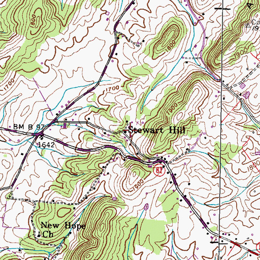 Topographic Map of Stewart Hill, TN