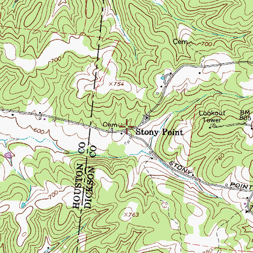 Topographic Map of Stony Point, TN