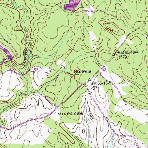 Topographic Map of Stowers, TN