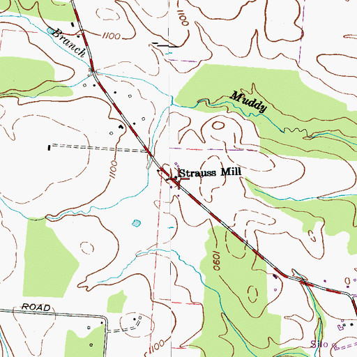 Topographic Map of Strauss Mill, TN
