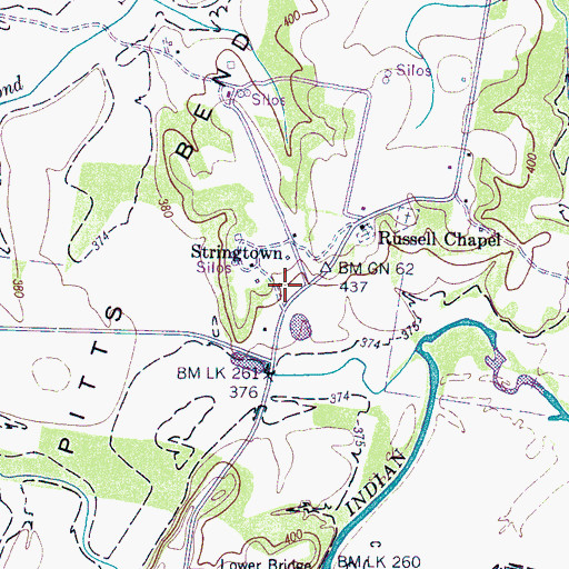 Topographic Map of Stringtown, TN
