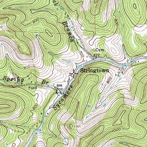 Topographic Map of Stringtown, TN