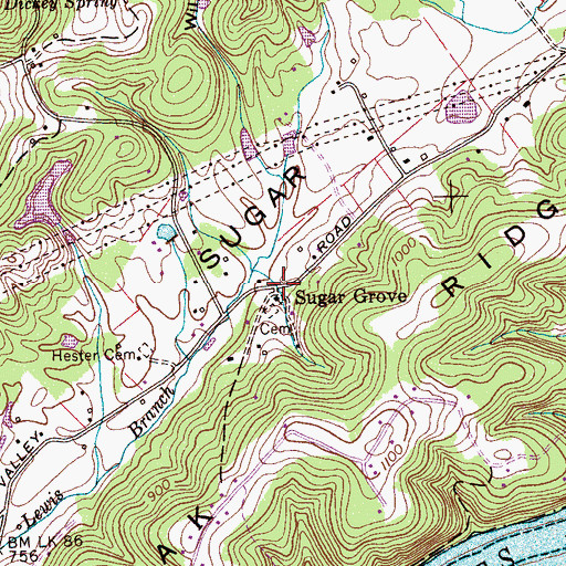 Topographic Map of Sugar Grove, TN