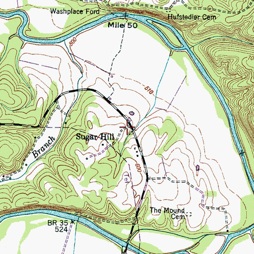 Topographic Map of Sugar Hill, TN