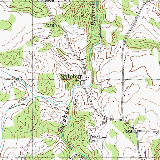 Topographic Map of Sulphur, TN