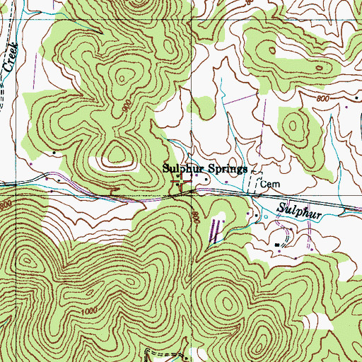 Topographic Map of Sulphur Springs, TN