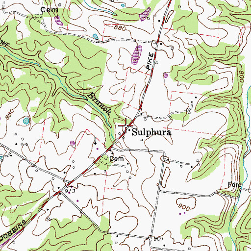 Topographic Map of Sulphura, TN